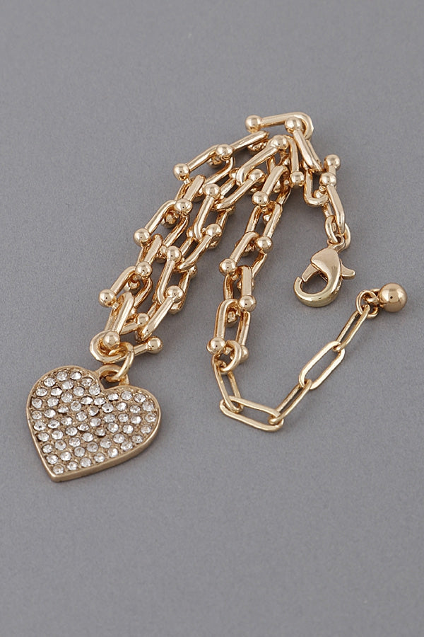 Rhinestone Heart Pendant Bracelet