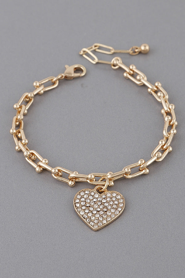 Rhinestone Heart Pendant Bracelet
