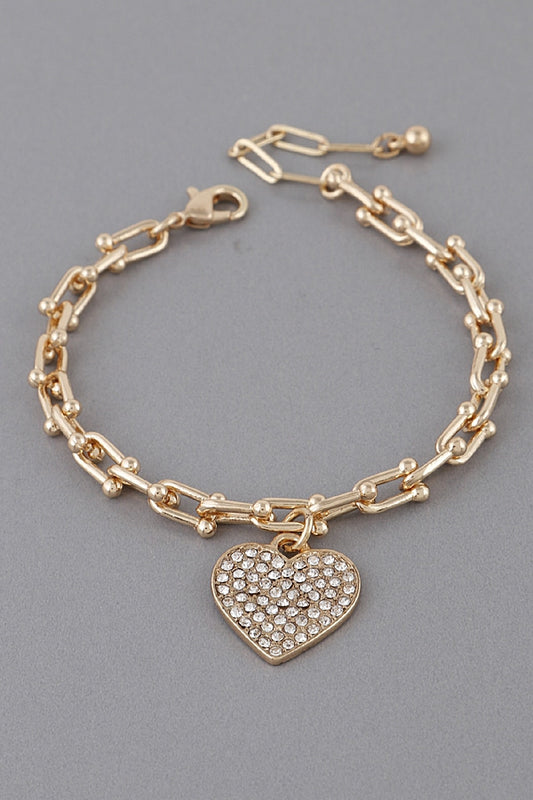 Rhinestone Heart Pendant Bracelet
