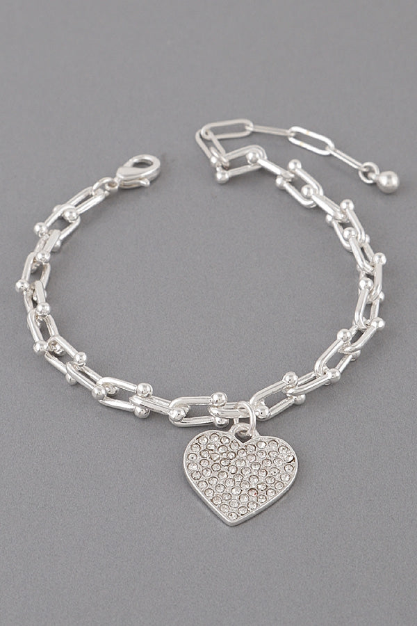 Rhinestone Heart Pendant Bracelet