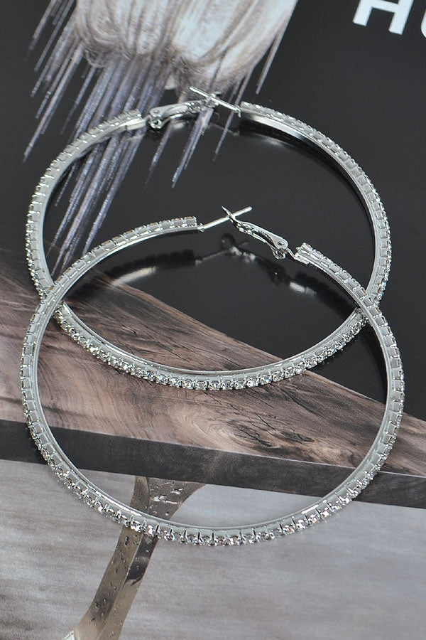 7CM Double Rhinestone Hoop Earrings