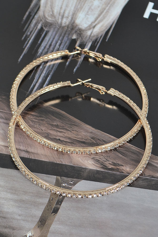 7CM Double Rhinestone Hoop Earrings